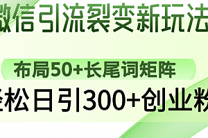 【第12548期】微信引流裂变新玩法:布局50+长尾词矩阵,轻松日引300+创业粉