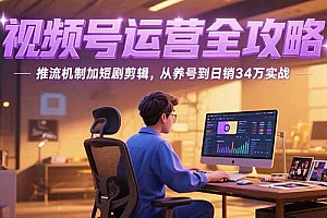 【第13182期】2025视频号运营全攻略,推流机制加短剧剪辑,从养号到日销34万实战