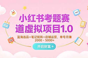 【第13277期】小红书考题赛道虚拟项目1.0,蓝海选品+笔记矩阵+店铺运营,单号月赚5000+