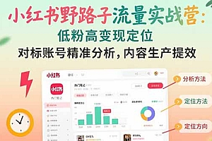 【第13294期】小红书野路子流量实战营:低粉高变现定位 对标账号精准分析 内容生产提效