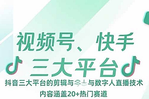 【第13306期】视频号、快手、抖音三大平台的剪辑与数字人直播技术,内容涵盖20+热门赛道
