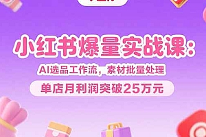 【第13310期】小红书爆量实战课:AI选品工作流,素材批量处理,单店月利润突破25万元