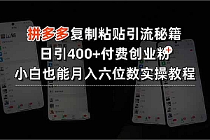 【第13392期】拼多多复制粘贴引流秘籍,日引400+付费创业粉,小白也能月入六位数
