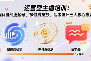 【第13422期】运营型主播培训:拆解自然流起号、微付费投放、话术设计三大核心模块-8月