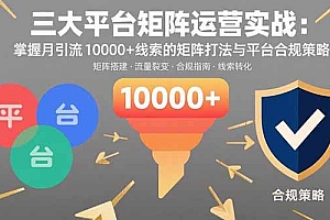 【第13521期】三大平台矩阵运营实战:掌握月引流10000+线索的矩阵打法与平台合规策略