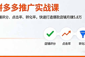 【第13684期】拼多多推广实战课,店铺评分、点击率、转化率,快速打造爆款店铺月赚5.8万