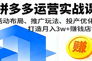 【第13699期】拼多多运营实战课,活动布局、推广玩法、投产优化,打造月入3w+赚钱店铺