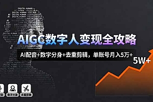 【第13705期】AIGC数字人变现全攻略,AI配音+数字分身+去重剪辑,单账号月入5万+
