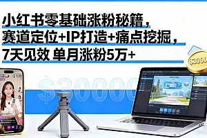 【第13707期】小红书零基础涨粉秘籍,赛道定位+IP打造+痛点挖掘,7天见效 单月涨粉5万+