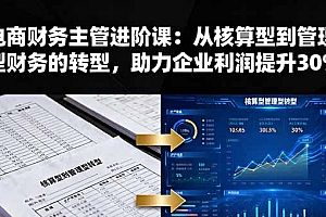【第13736期】电商财务主管进阶课:从核算型到管理型财务的转型,助力企业利润提升30%