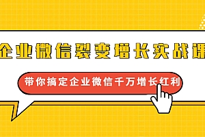 【勇锶1908期】企业微信裂变增长实战课:带你搞定企业微信千万增长红利,新流量-新玩法