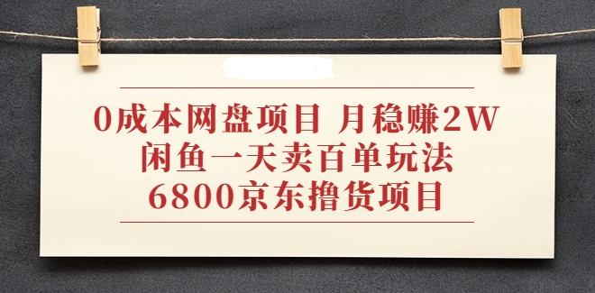 【第2285期】0成本网盘项目 月稳赚2W+闲鱼一天卖百单玩法+6800京东撸货项项目-勇锶商机网