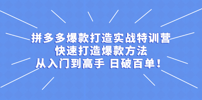 【副业项目2709期】拼多多爆款打造实战特训营：快速打造爆款方法，从入门到高手 日破百单-知行副业网