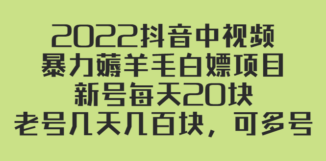 【第2869期】2022抖音中视频暴力薅羊毛白嫖项目：新号每天20块，老号几天几百块，可多号-勇锶商机网