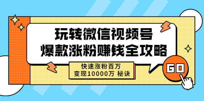 【第2931期】玩转微信视频号爆款涨粉赚钱全攻略，快速涨粉百万 变现1000万 秘诀-勇锶商机网