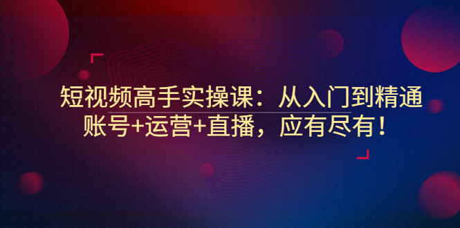 【第3339期】短视频高手实操课：从入门到精通，账号+运营+直播，应有尽有-勇锶商机网