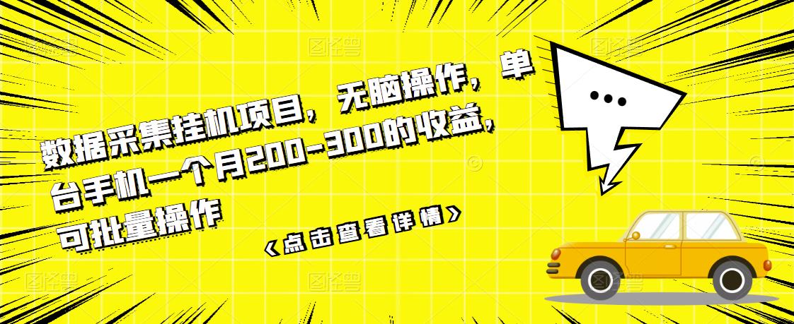 【第3511期】数据采集挂机项目，无脑操作，单台手机一个月200-300的收益，可批量操作-勇锶商机网