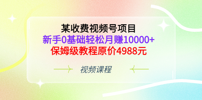 【第3571期】某收费视频号项目，新手0基础轻松月赚10000+，保姆级教程原价4988元-勇锶商机网