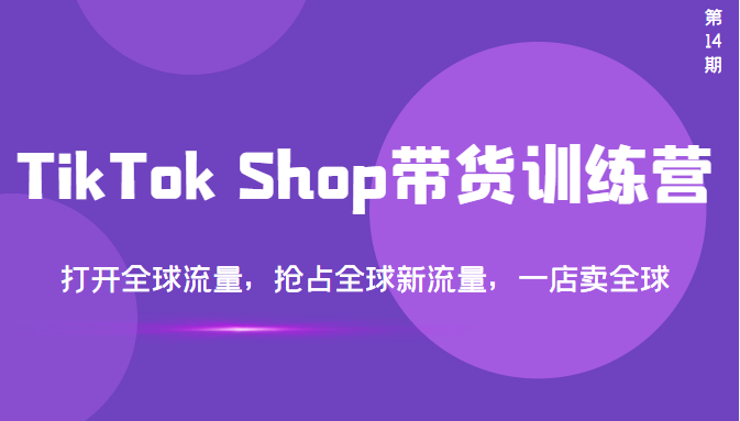 【第3695期】TikTok Shop带货训练营，打开全球流量，抢占全球新流量 一店卖全球(第14期)