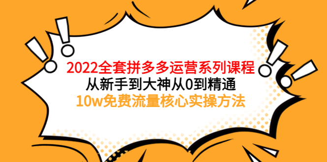 【第3945期】2022全套拼多多运营课程，从新手到大神从0到精通，10w免费流量核心实操方法-勇锶商机网