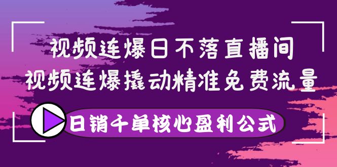 【第4049期】视频连爆日不落直播间，视频连爆撬动精准免费流量，日销千单核心盈利公式-勇锶商机网