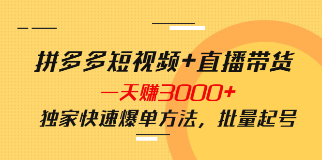 【第4178期】拼多多短视频+直播带货，一天赚3000+独家快速爆单方法，批量起号-勇锶商机网