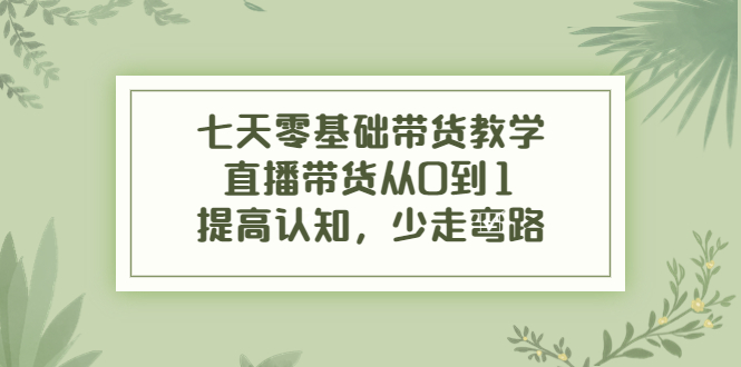 【第4205期】七天零基础带货教学，直播带货从0到1，提高认知，少走弯路-勇锶商机网