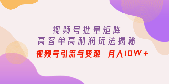 【第4388期】视频号批量矩阵的高客单高利润玩法揭秘： 视频号引流与变现 月入10W+-勇锶商机网