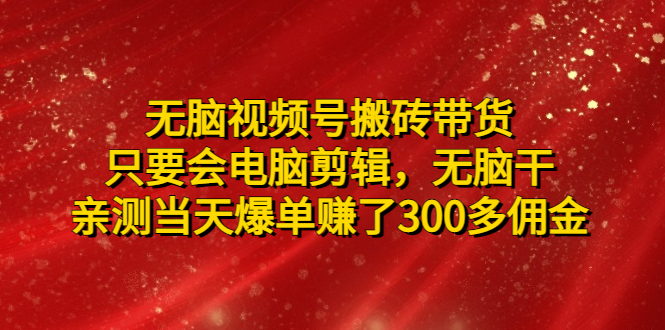 【第4970期】无脑视频号搬砖带货，只要会电脑剪辑，无脑干，亲测当天爆单赚了300多佣金-勇锶商机网