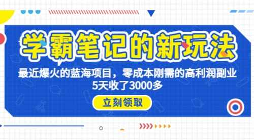 【第6930期】学霸笔记新玩法，最近爆火的蓝海项目，0成本高利润副业，5天收了3000多-勇锶商机网