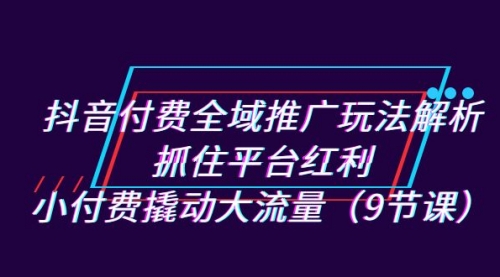 【第7205期】抖音付费全域推广玩法解析：抓住平台红利，小付费撬动大流量（9节课）-勇锶商机网