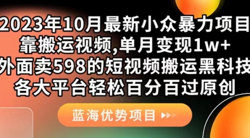 【第7529期】外面卖598的10月最新短视频搬运黑科技，各大平台百分百过原创 靠搬运月入1w-勇锶商机网