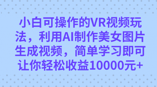 【第7569期】小白可操作的VR视频玩法，利用AI制作美女图片生成视频，你轻松收益10000+-勇锶商机网