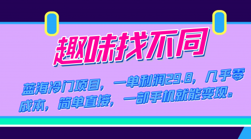 【第7645期】蓝海冷门项目，趣味找不同，一单利润29.8，几乎零成本，一部手机就能变现-勇锶商机网