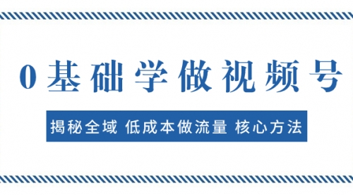 【第8073期】0基础学做视频号：揭秘全域 低成本做流量 核心方法 快速出爆款 轻松变现-勇锶商机网