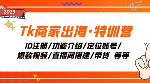 【第8226期】Tk商家出海·特训营：ID注册/功能介绍/定位账号/爆款视频/直播间搭建/带货-勇锶商机网