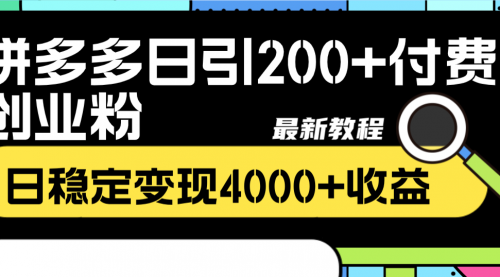 【第8456期】拼多多日引200+付费创业粉，日稳定变现4000+-勇锶商机网