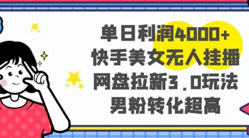 【第8583期】单日利润4000+快手美女无人挂播，网盘拉新3.0玩法-勇锶商机网