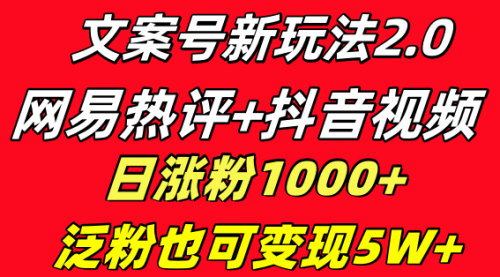 【第8628期】文案号新玩法 网易热评+抖音文案 一天涨粉1000+-勇锶商机网