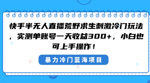 【第6950期】快手半无人直播荒野求生刺激冷门玩法，实测单账号一天收益300+