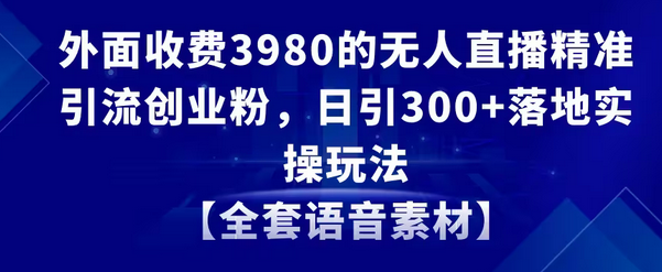 【第8884期】无人直播精准引流创业粉，日引300+落地实操玩法【全套语音素材】-勇锶商机网