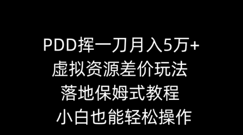 【第8918期】PDD挥一刀月入5万+，虚拟资源差价玩法，落地保姆式教程，小白也能轻松操作-勇锶商机网