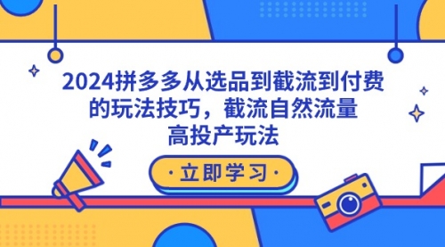 【第9051期】2024拼多多从选品到截流到付费的玩法技巧，截流自然流量玩法，高投产玩法-勇锶商机网