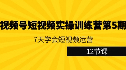 【第9059期】视频号短视频实操训练营第5期：7天学会短视频运营（12节课）-勇锶商机网