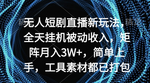 【第9136期】无人短剧直播新玩法，全天被动收入，矩阵月入3W+-勇锶商机网