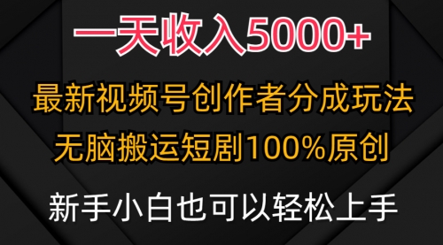 【第9511期】一天收入5000+，视频号创作者分成计划，最新100%原创玩法-勇锶商机网