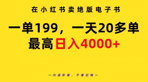 【第9341期】在小红书卖绝版电子书，一单199 一天最多搞20多单，最高日入4000+教程+资料-勇锶商机网