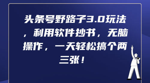 【第9473期】头条号野路子3.0玩法，利用软件抄书，无脑操作，一天轻松搞个两三张！-吸亿欧创业网