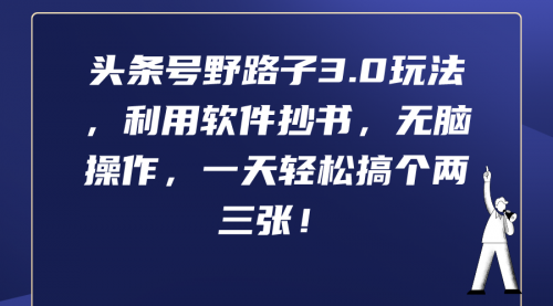 【第9473期】头条号野路子3.0玩法，利用软件抄书，无脑操作，一天轻松搞个两三张！-勇锶商机网