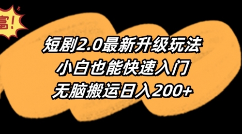 【第9329期】短剧2.0最新升级玩法，小白也能快速入门，无脑搬运日入200+-勇锶商机网